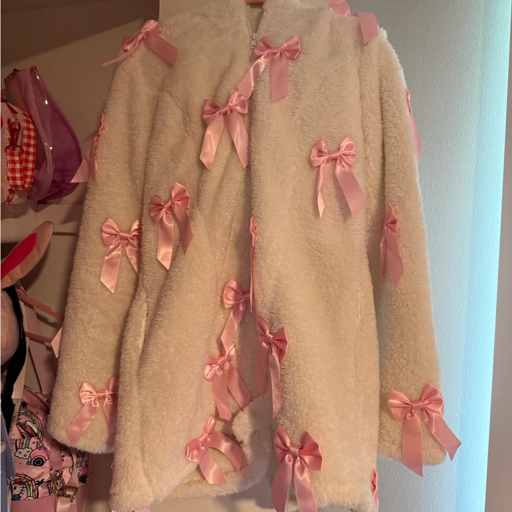 Women’s warm bunny romper with Pink Bows